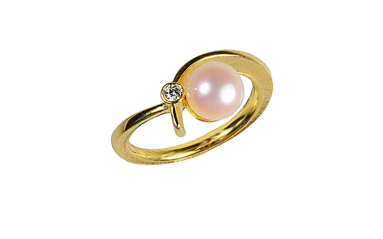 02092-Ring, Gold 750 mit Perle und Brillant