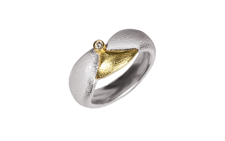 12921-Ring, Silber 925 mit Gold 750 und Brillant