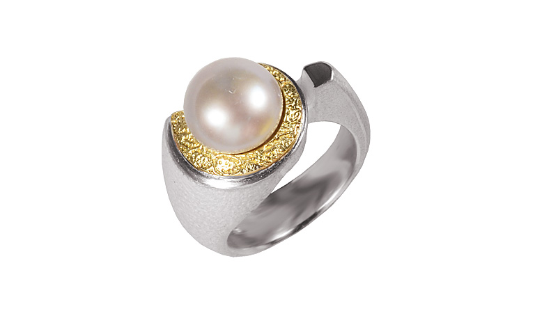 12922-Ring, Silber 925 mit Gold 750 und Perle