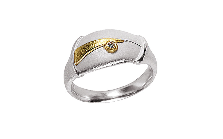 12928-Ring, Silber 925 mit Gold 750 und Brillant