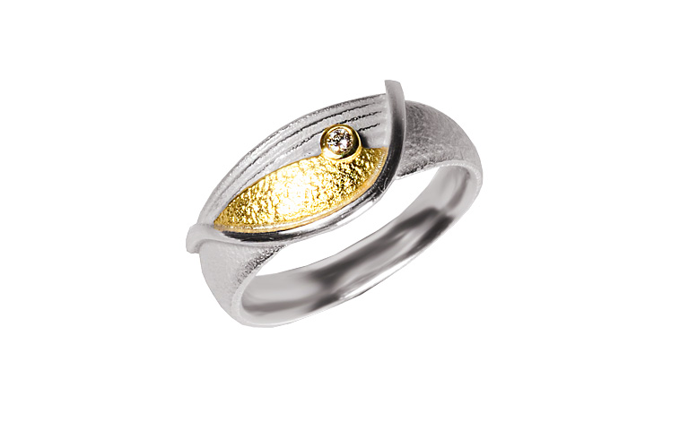 12931-Ring, Silber 925 mit Gold 750 und Brillant