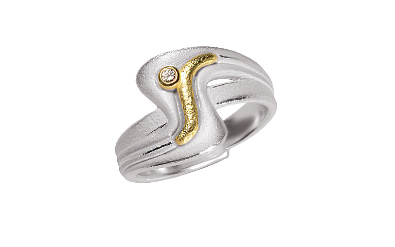 12932-Ring, Silber 925 mit Gold 750 und Brillant