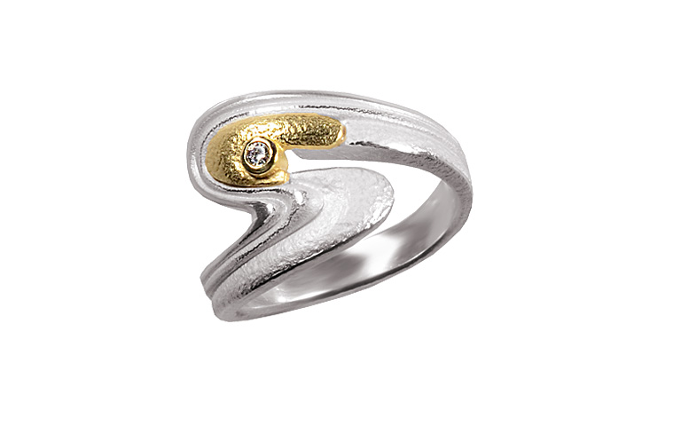 12933-Ring, Silber 925 mit Gold 750 und Brillant