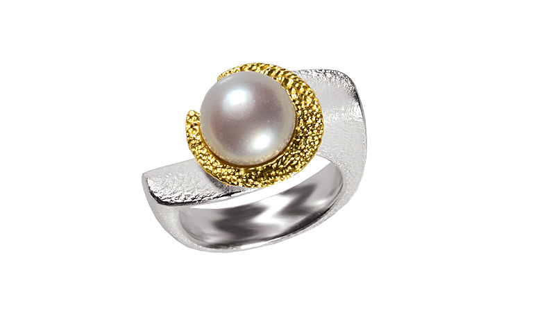 12934-Ring, Silber 925 mit Gold 750 und Perle