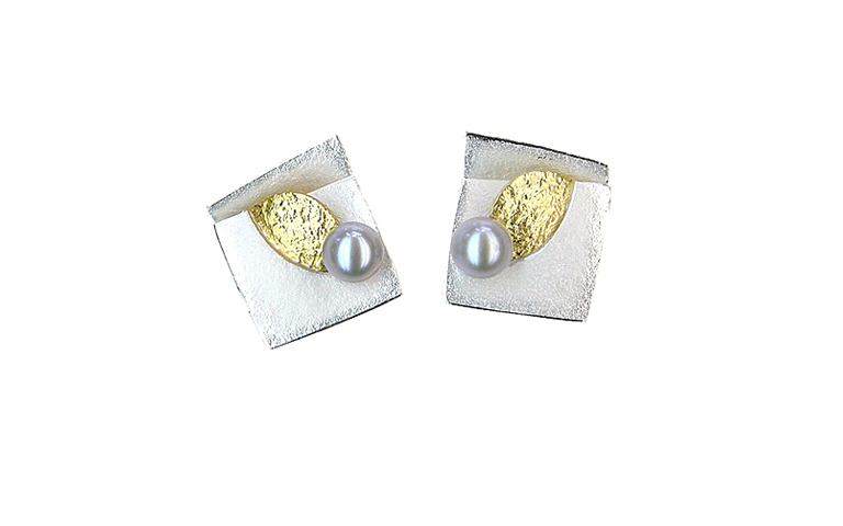 15376-earrings, silver 925 and gold 750 and pearls