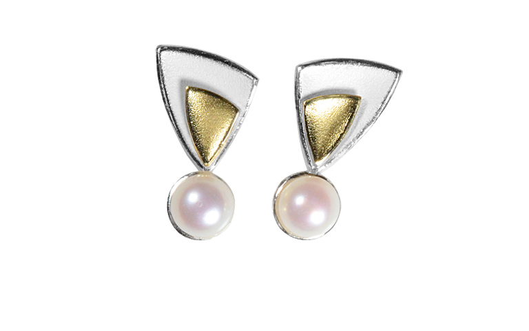 15432-earrings, silver 925 with gold 750 and pearls