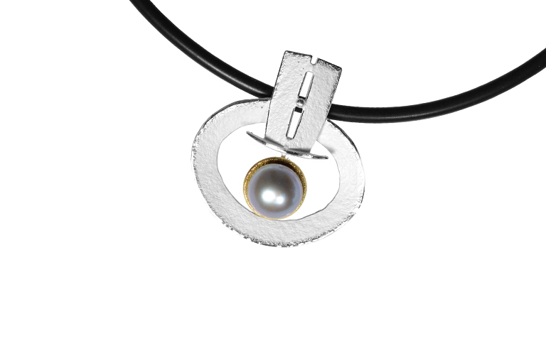 11565-necklace, silver 925 with gold 750 and pearl