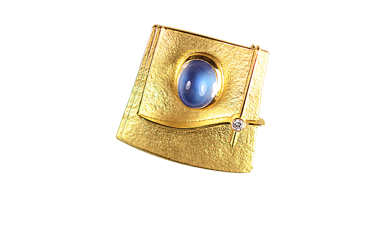 00435-Brosche, Gold 750 mit Brillant und Aquamarine