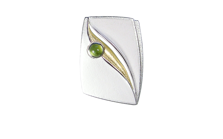 10444-Brosche, Silber 925, Gold 750 mit Peridot