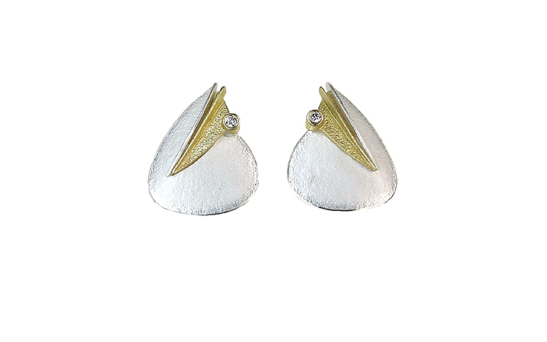 15377-Ohrschmuck, Gold 750, Silber 925, 2 Brillanten, si w 0,08ct