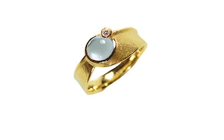 02073-Ring, Gold 750 mit Brillant und Mondstein