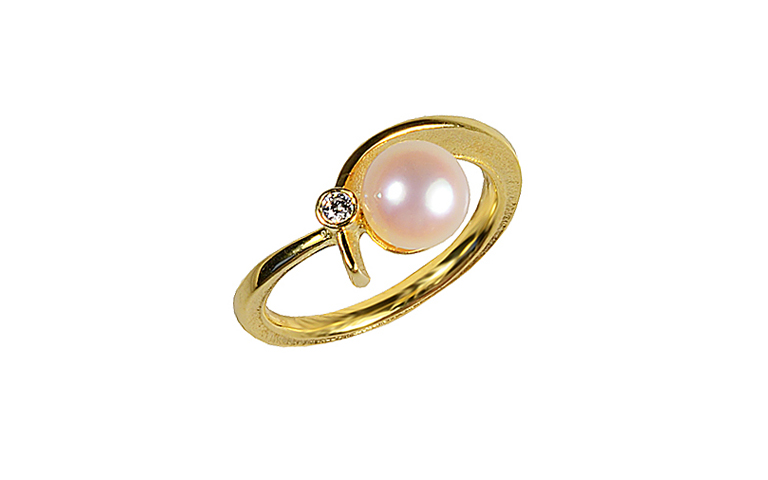 02092-Ring, Gold 750 mit Perle und Brillant