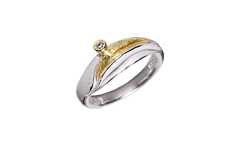 12563-Ring, Silber 925 mit Gold 750 und Brillant