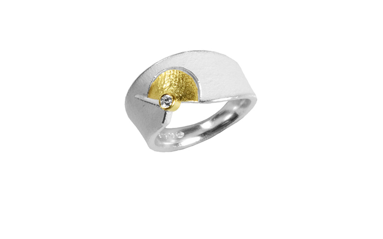 12650-Ring, Silber 925 mit Gold 750 und Brillant