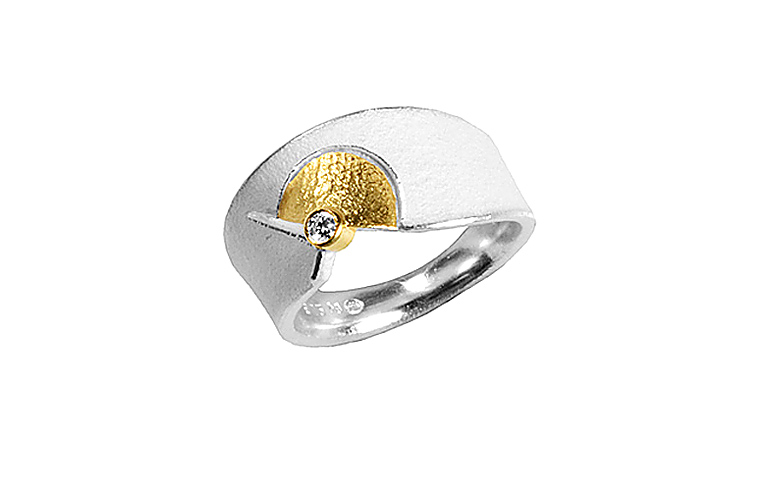 12650-Ring, Silber 925 mit Gold 750 und Brillant