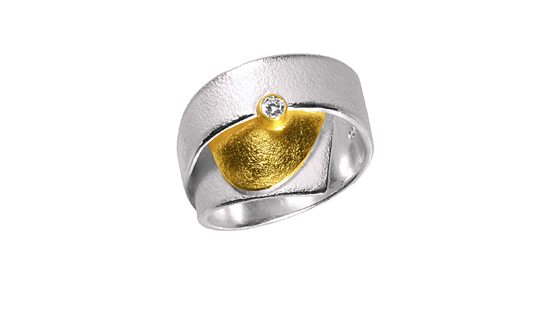 12688-Ring, Silber 925 mit Gold 750 und Brillant