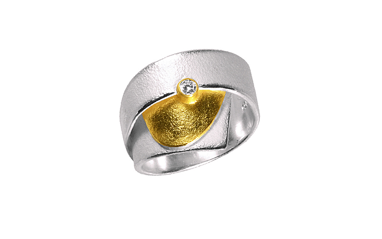 12688-Ring, Silber 925 mit Gold 750 und Brillant