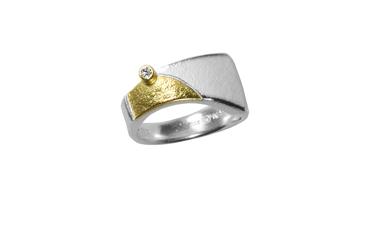 12696-Ring, Silber 925 mit Gold 750 und Brillant