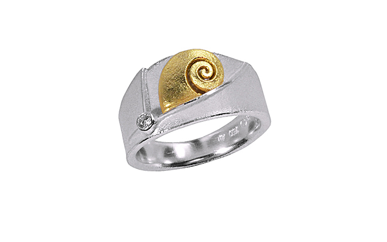 12713-Ring, Silber 925 mit Gold 750 und Brillant