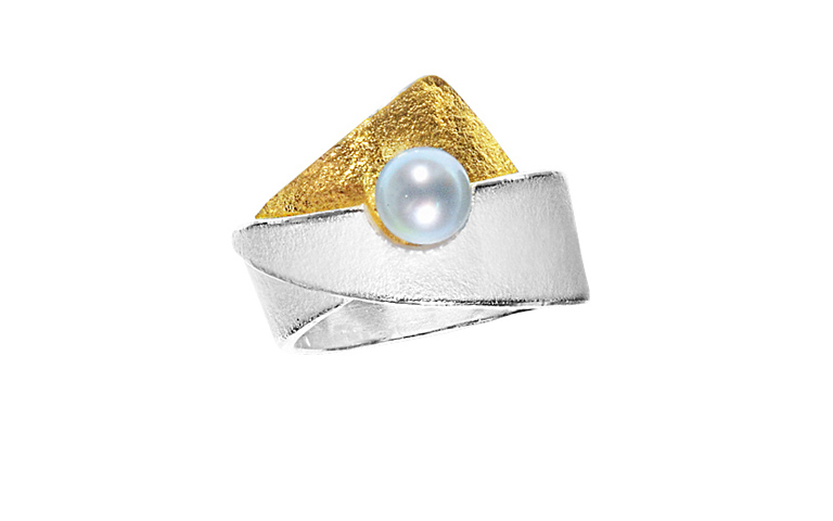 12735-Ring, Silber 925 mit Gold 750 und Perle