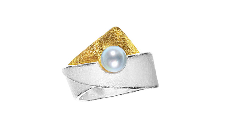 12735-Ring, Silber 925 mit Gold 750 und Perle