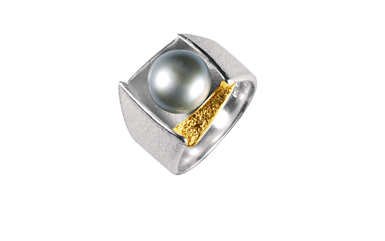 12795-Ring, Silber 925 mit Gold 750 und Perle