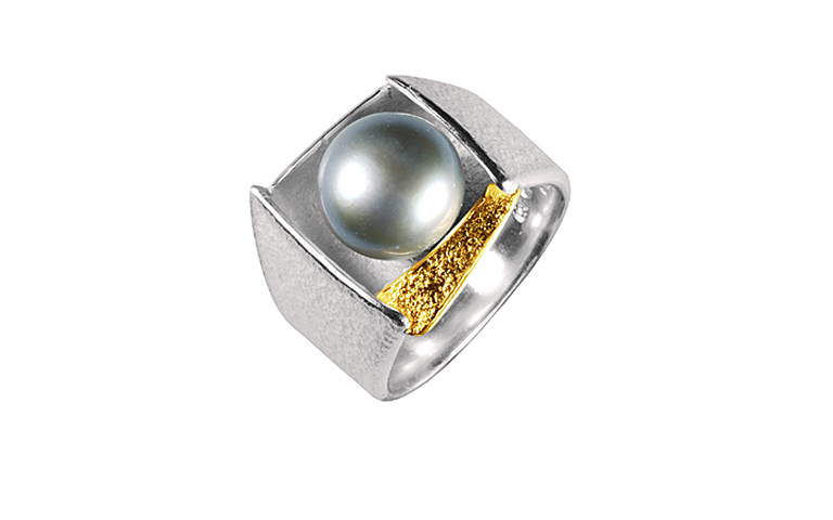 12795-Ring, Silber 925 mit Gold 750 und Perle