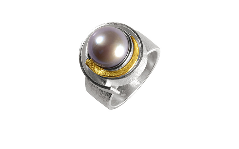 12796-Ring, Silber 925 mit Gold 750 und Perle