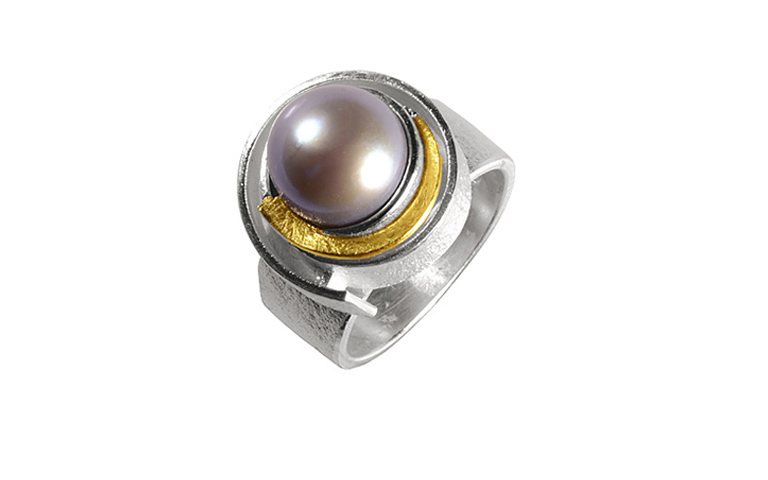 12796-Ring, Silber 925 mit Gold 750 und Perle