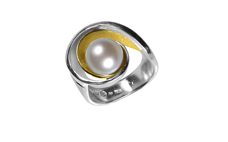 12799-Ring, Silber 925 mit Gold 750 und Perle