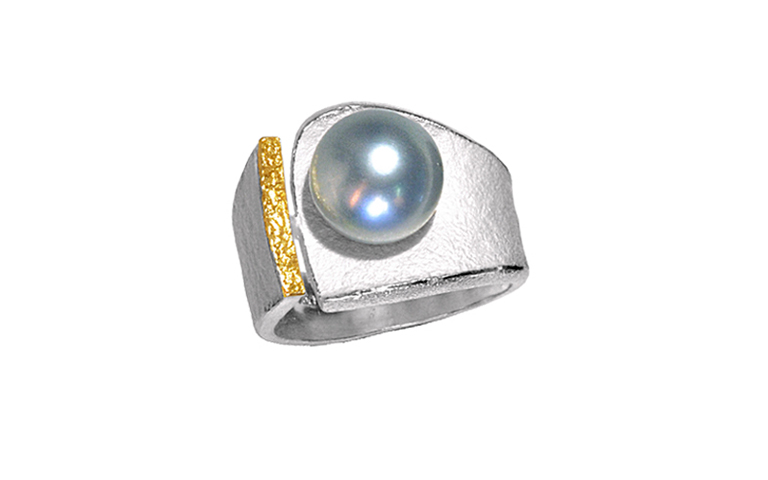 12804-Ring, Silber 925 mit Gold 750 und Perle