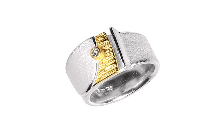 12805-Ring, Silber 925 mit Gold 750 und Brillant