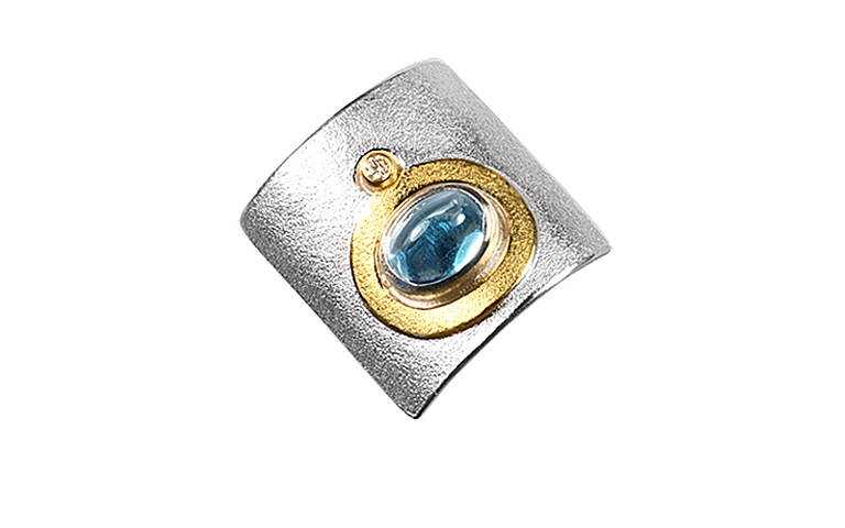 12813-Ring, Silber 925 mit Gold 750, Blautopas und Brillant