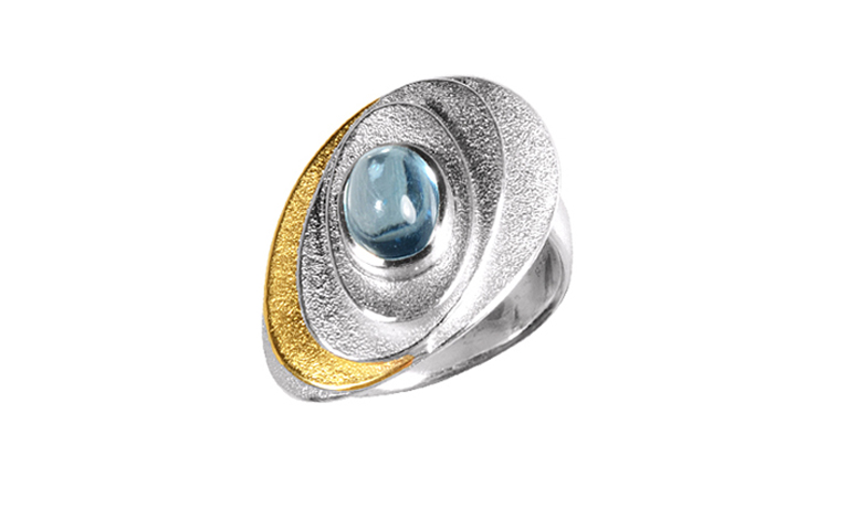 12822-Ring, Silber 925 mit Gold 750 und Blautopas