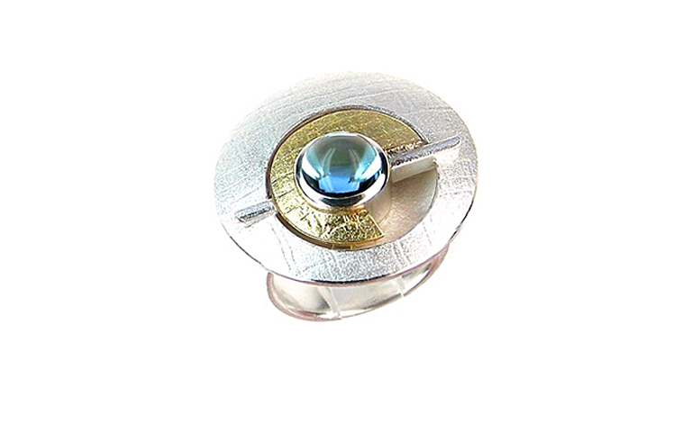 12823-Ring, Gold 750, Silber 925, 1 Blautopas 8rd