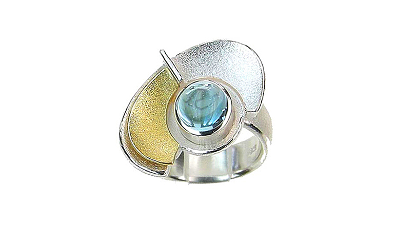 12824-Ring, Gold 750, Silber 925, 1 Blautopas 8rd