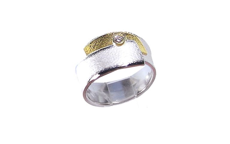 12843-Ring 750 Gold, 925 Silber mit Brillant 