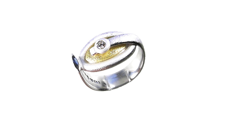 12844-Ring, Silber 925, Gold 750 und ein Brillant