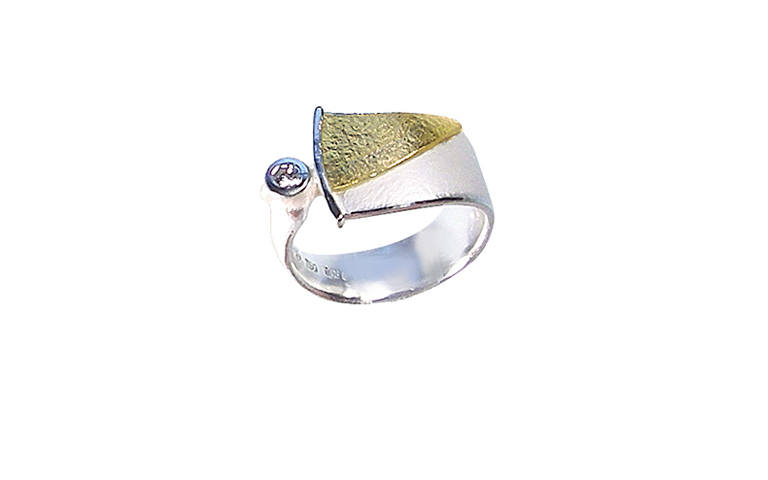 12847-Ring, Silber 925, Gold 750 und ein Brillant