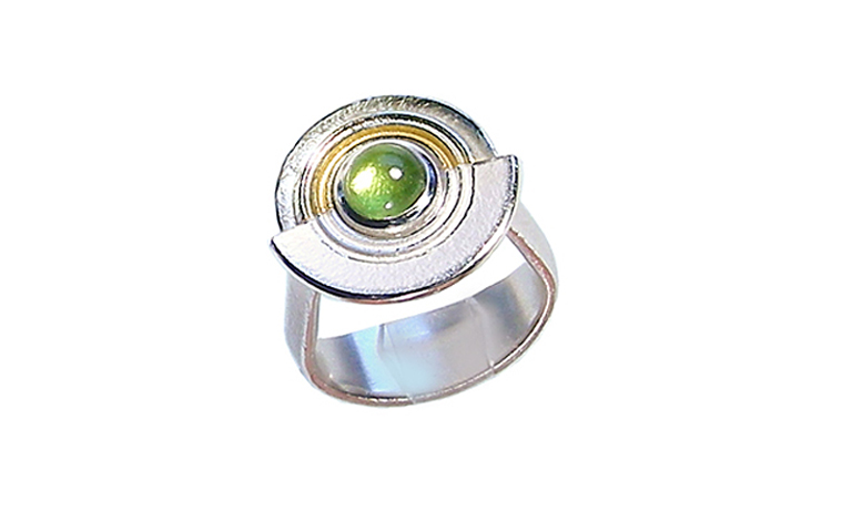 12849-Ring, Silber 925 mit Gold 750 und Peridot