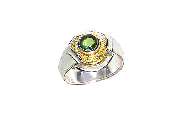 12850-Ring, Silber 925 mit Gold 750 und Peridot