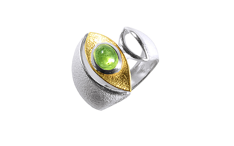 12851-Ring, Silber 925 mit Gold 750 und Peridot