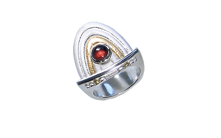 12852-Ring Silber 925 mit Gold 750 mit Granat