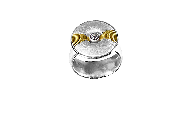 12861-Ring, Silber 925 mit Gold 750 und Brillant