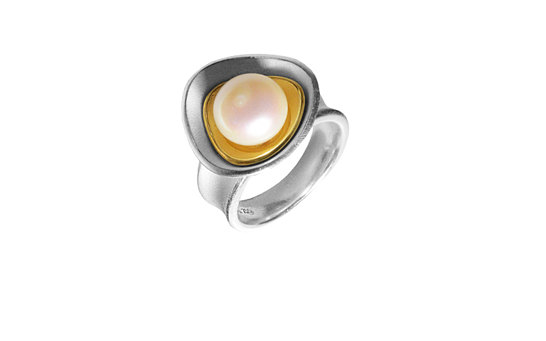 12878-Ring, Silber 925 mit Gold 750 und Perle