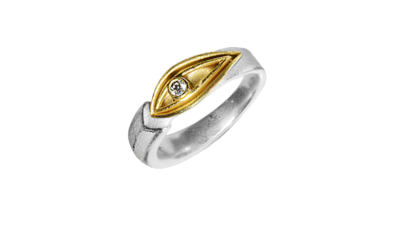 12879-Ring, Silber 925 mit Gold 750 mit Brillant