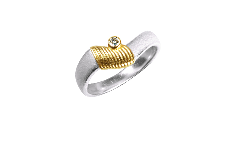 12887-Ring, Silber 925 mit Gold 750 und Brillant