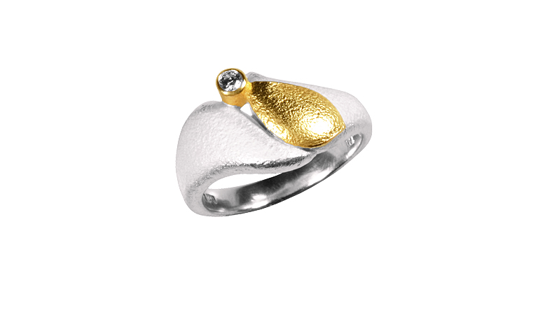 12901-Ring, Silber 925 mit Gold 750 und Brillant