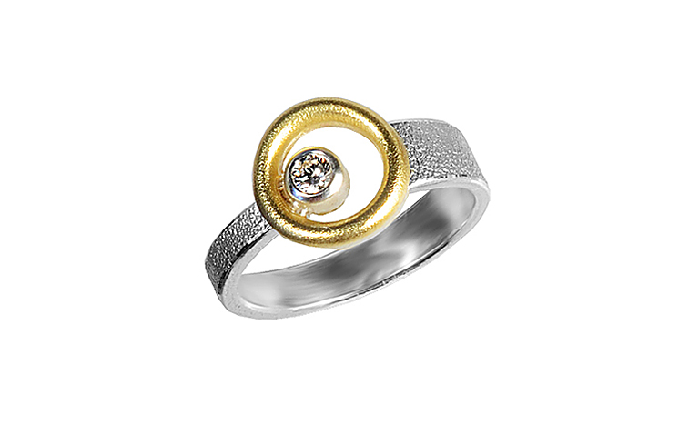 12938-Ring, Silber 925 mit Gold 750 und Brillant