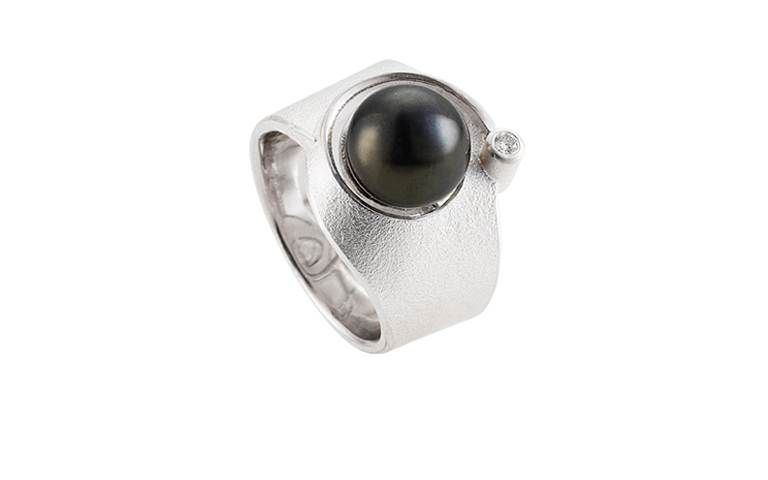 32037-Ring, Silber 925 mit Brillant und Peacok Perle